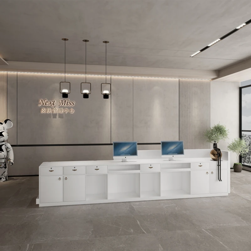 Modern Pink Beauty Salon Front Table White Marble Cashier Reception Counter Desk Luxury Checkout Counters For Hotel