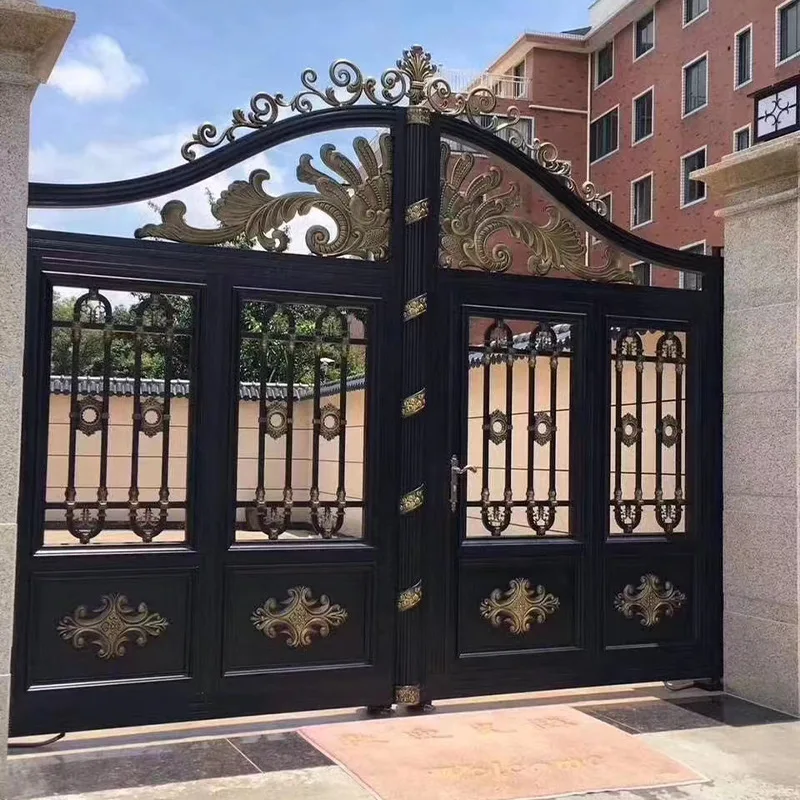 Golden paint outdoor decoration fence cast aluminium gates designs courtyard gate