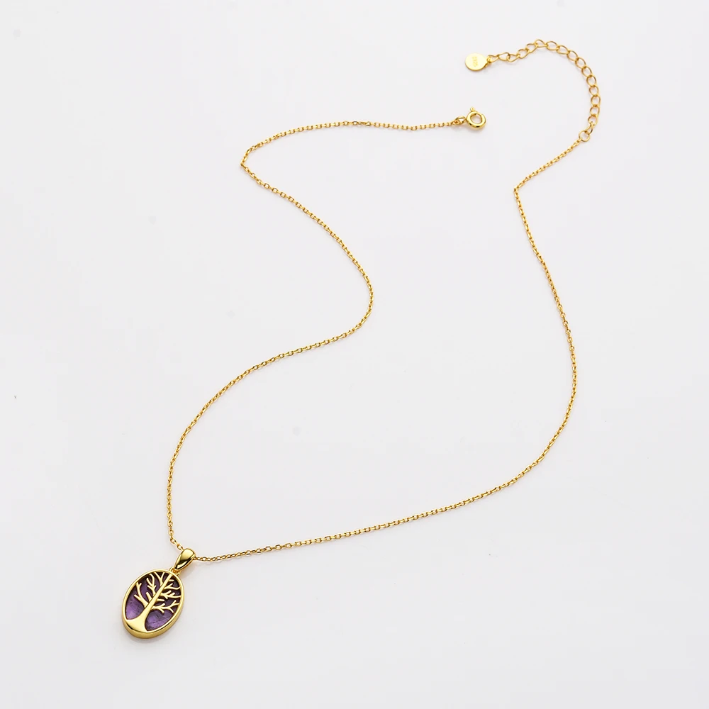 Wholesale 925 sterling silver natural gemstone citrine amethyst tree of life fine jewelry necklace 2024