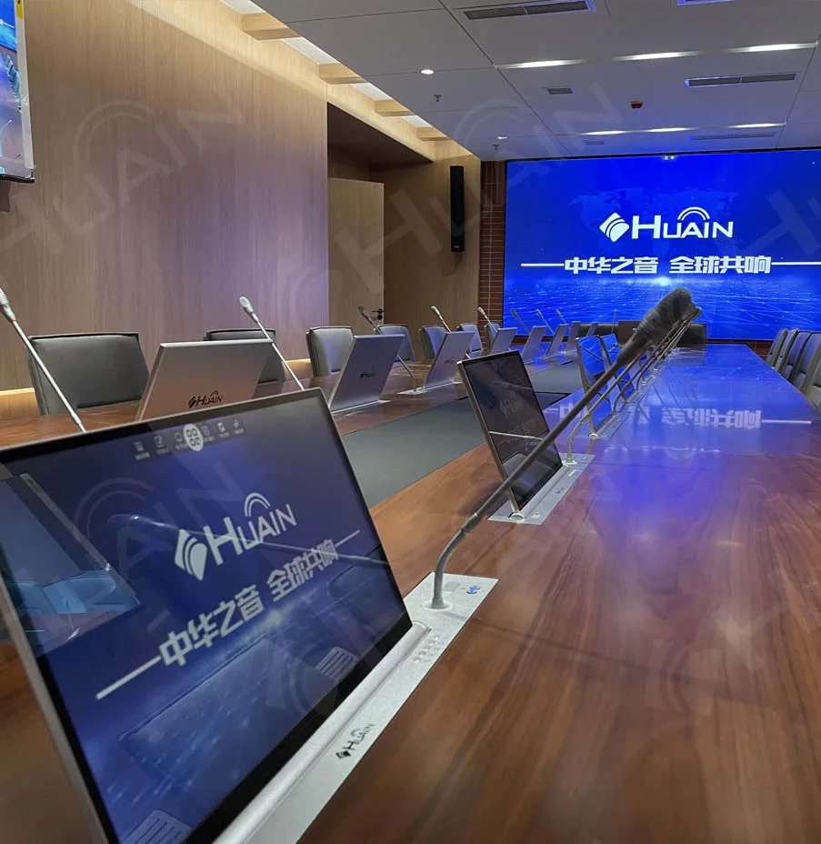 HUAIN Video desktop Retractable Ultra-thin Touch Display Monitor Screen Lift with MIC for Conference Room