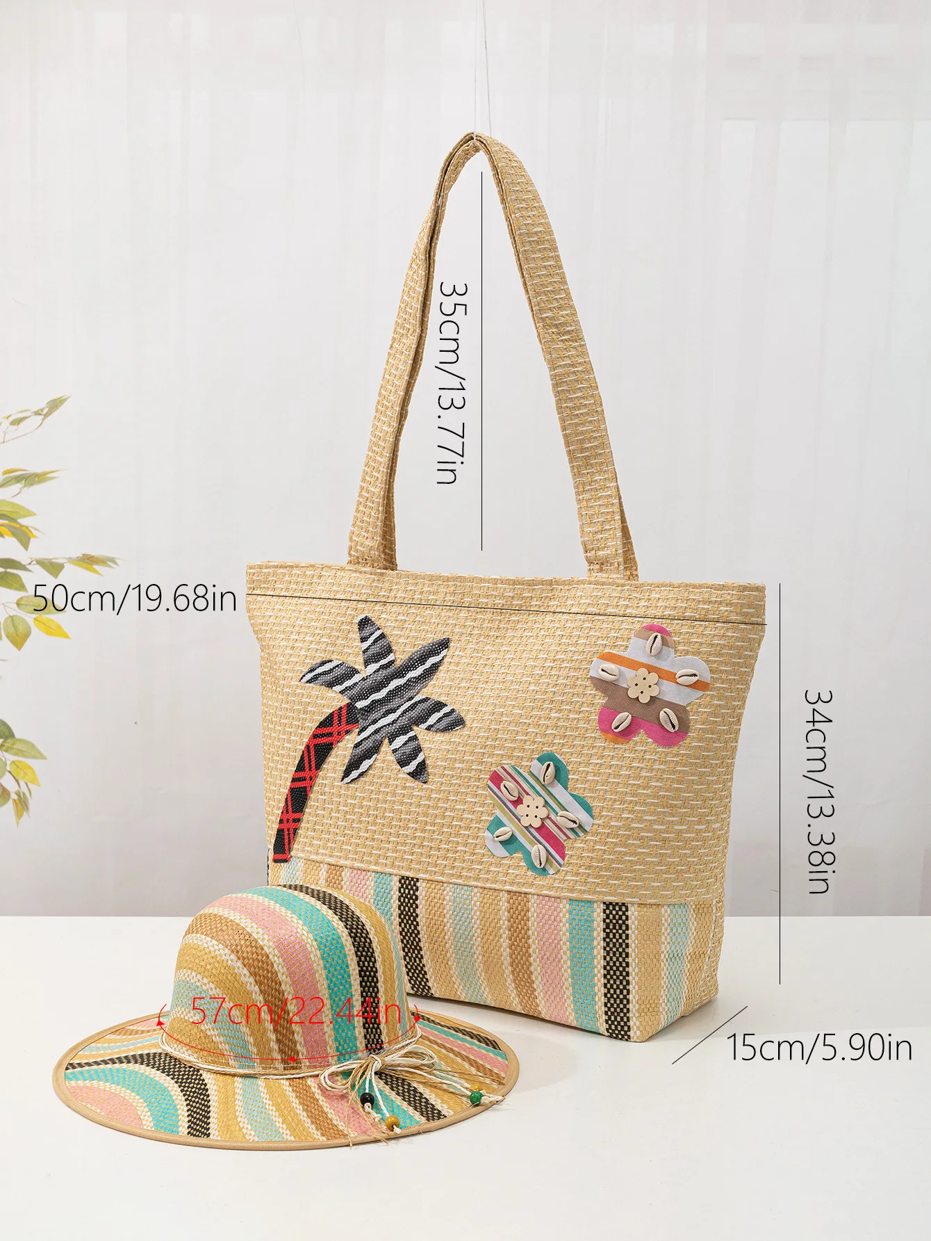 New Arrivals Brown Coconut Tree Bag Hat Women One Shoulder Large Capacity Canvas Bag Hat Set