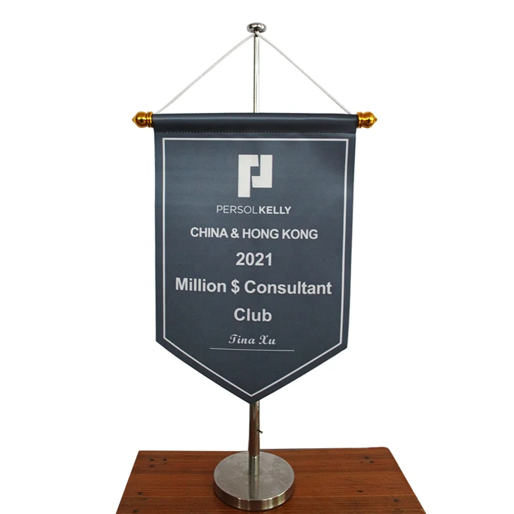 Gift Flag Custom Flagnshow Heat Printing Table Flags with Stands Base Miniature Desktop Flags  Brocade Stainless Steel Flagpole