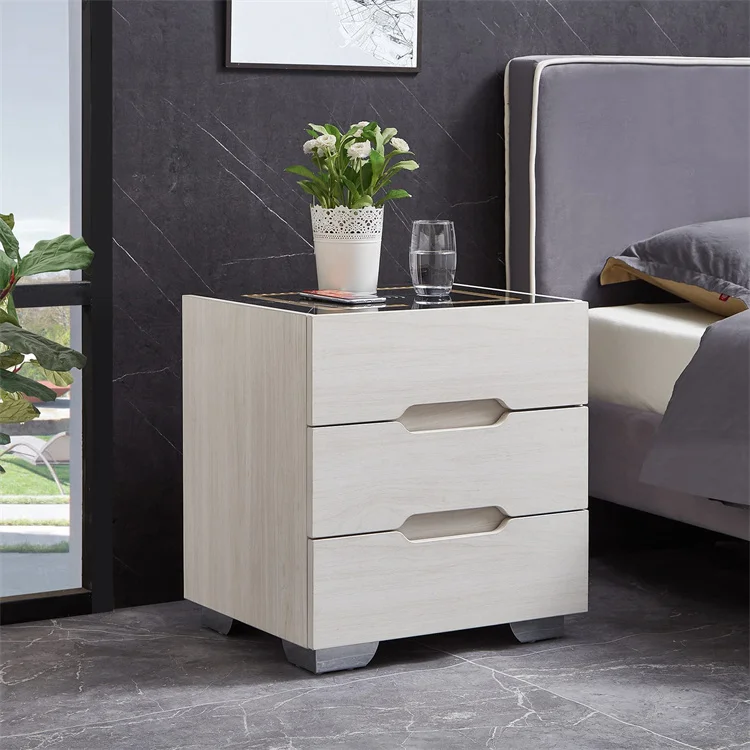 Home Furniture Bedroom Bed LED Light Smart Side Table Bedside Minimalist Wireless Charging Nightstands