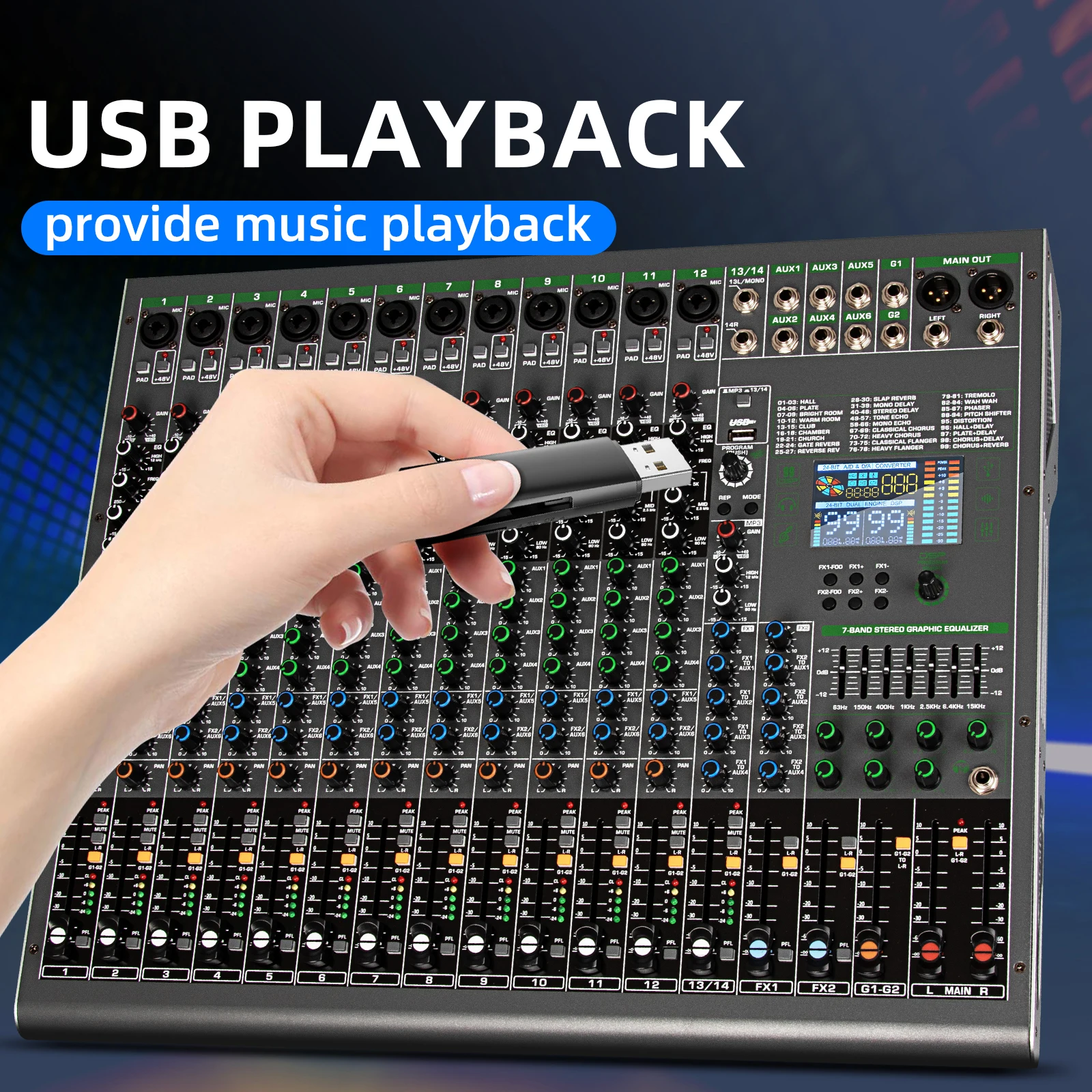 Professional TG14 99-effect DSP Audio Console Mixer 14 Channel USB Interface audio console