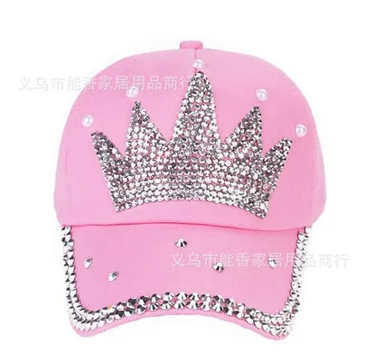 Fashing Children And Women Casual Bling Bling Rhinestone Crystal Pearls Crown Baseball Caps