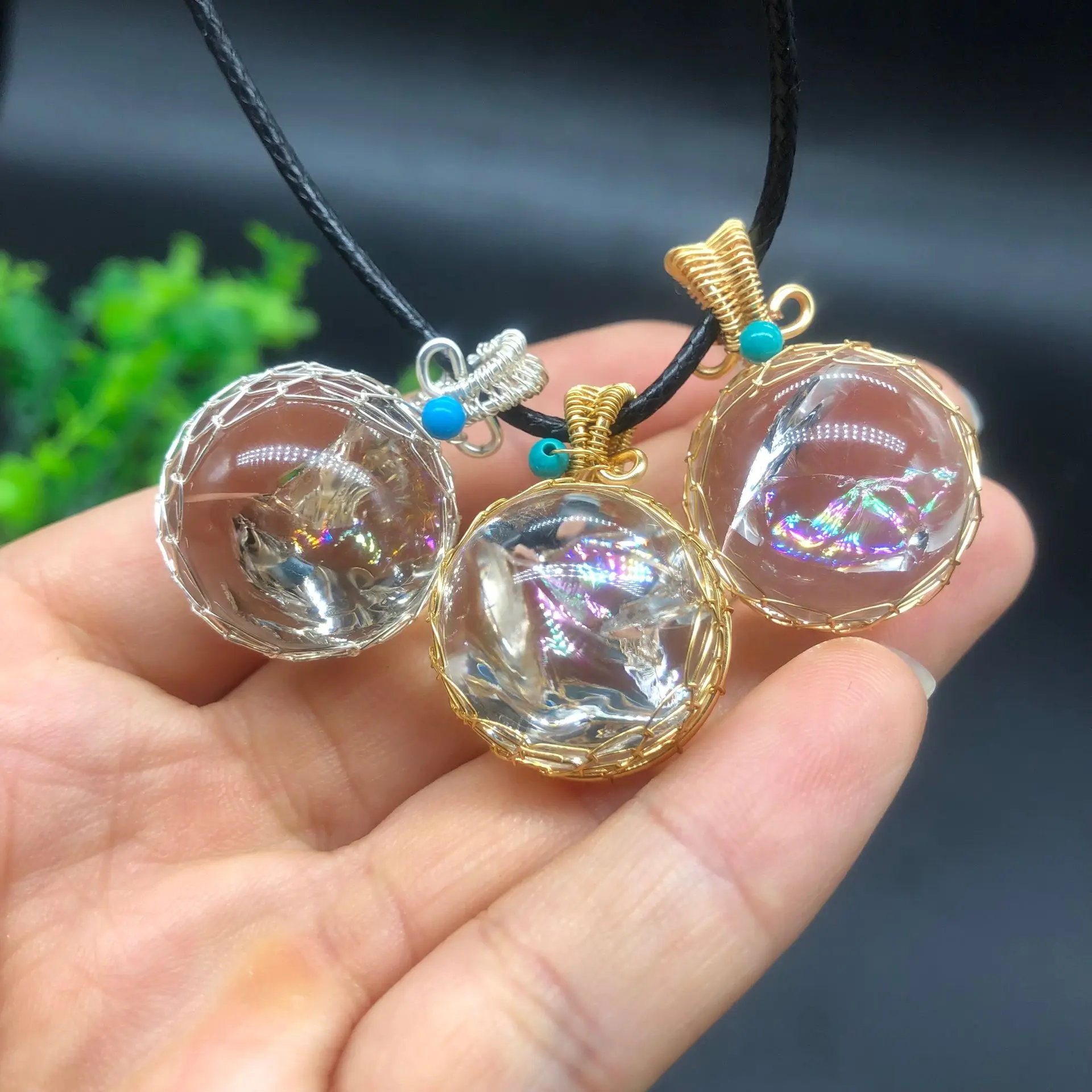 Сказочные натуральные прозрачные кварцевые кристаллы радужные шарики кулон радужные прозрачные кристаллы сферы