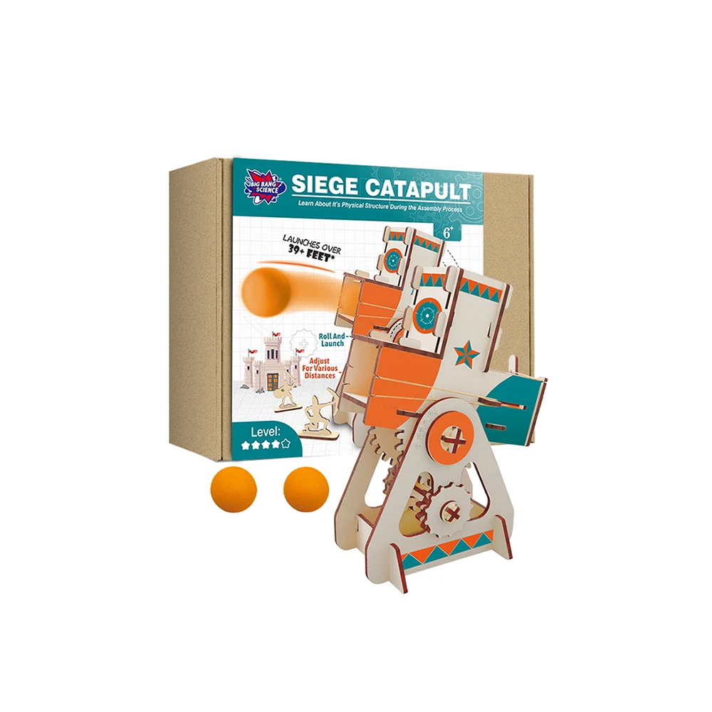 Wholesale Kids Wooden Educational Learning Stem Projects Trebuchet Desktop Toy 3D DIY Puzzle Tabletop Game Model Kits