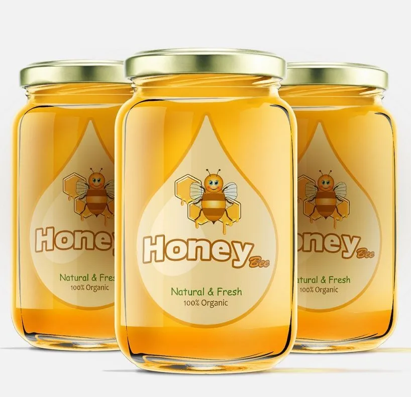 Wholesale Custom Design and Printing Food Packaging Self Adhesive Honey Jar Bottle Label Sticker Private Label for Honey
