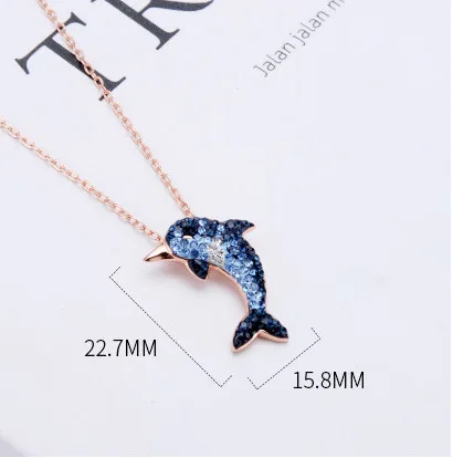 PUSHIdainty fashion diamond jewelry necklace 925 sterling silver blue dolphin necklace naimal rose gold jewelry necklace