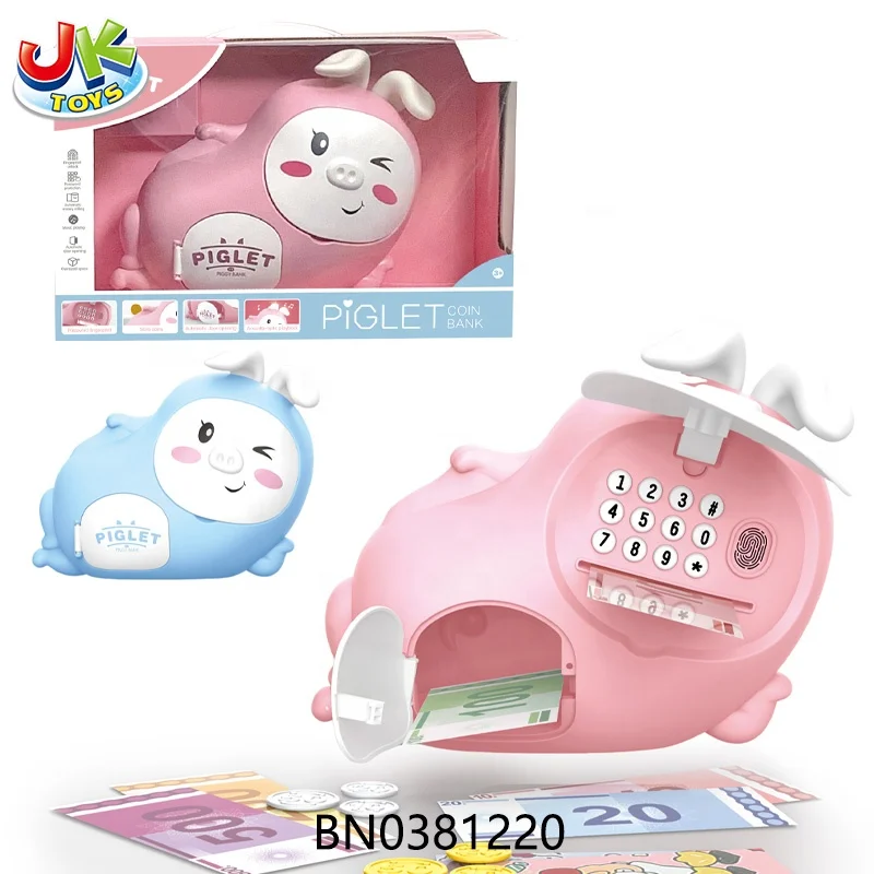 Custom music piggy bank toy cartoon pig money box 2 IN 1 fingerprint or password unlocking toy children coin bank