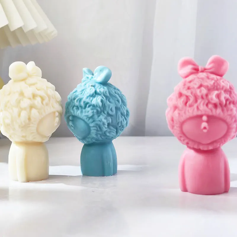 C214   Cute Dudu Mouth Girl Candle Mold Handmade Aromatherapy Candle Ornament Cute Doll Mold