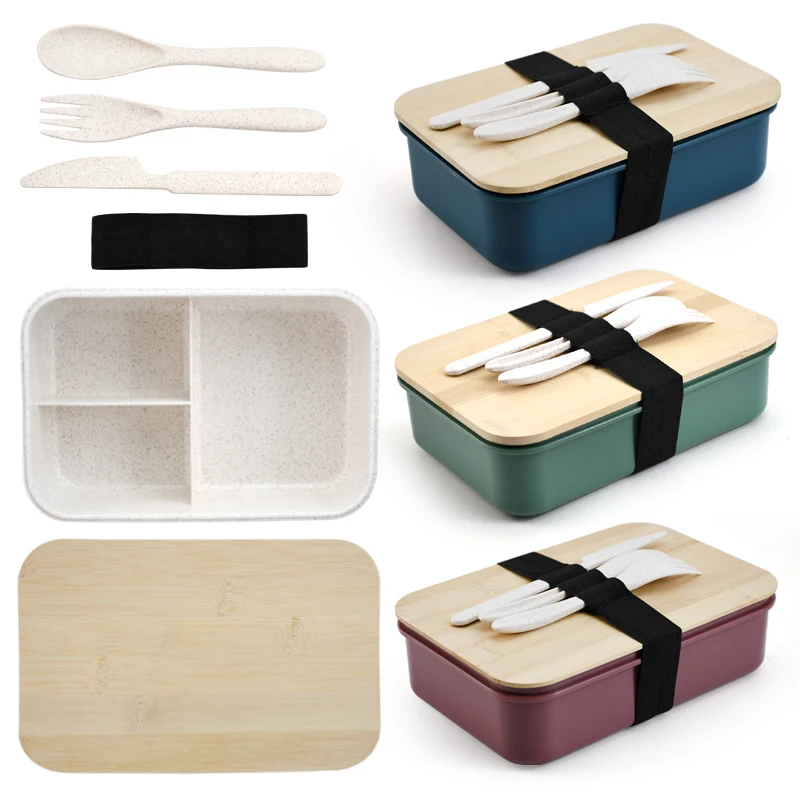 TATA Cutlery & Chopsticks Small Microwave Safe Leakproof  Bento Box Lunch Box Containers for Adults - Natural Bamboo Li
