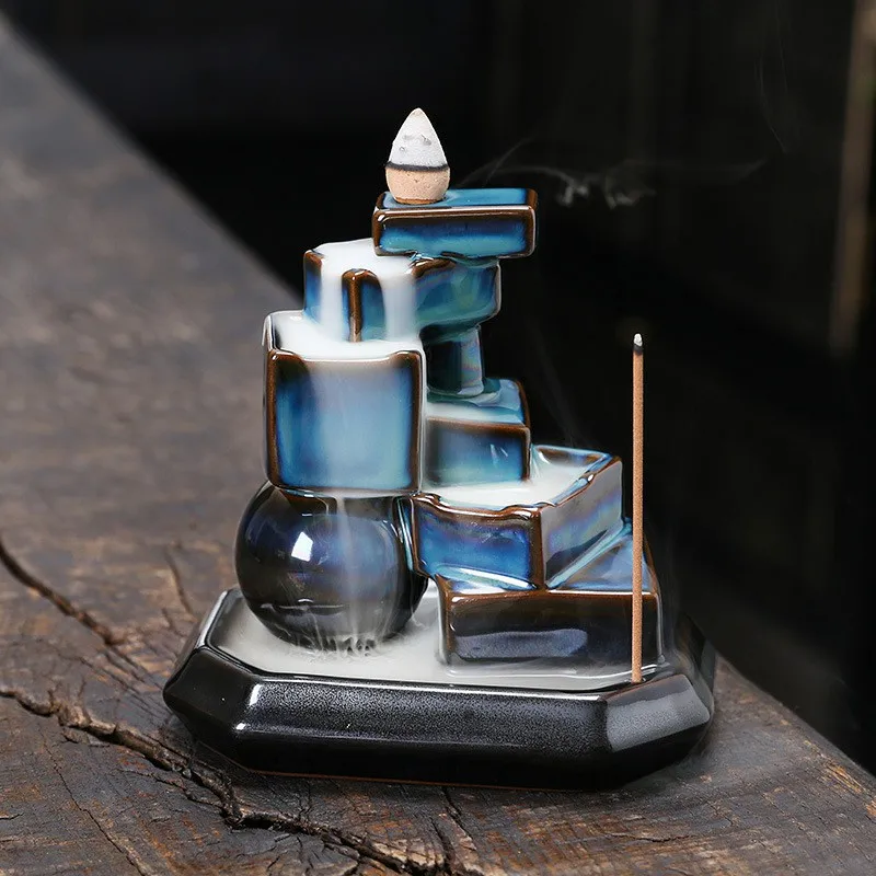 Custom Ceramic Incense Holder Powder Burner Kit Waterfall Lotus Flower Wholesale Portable Modern Mubkhar With Cones For Candles