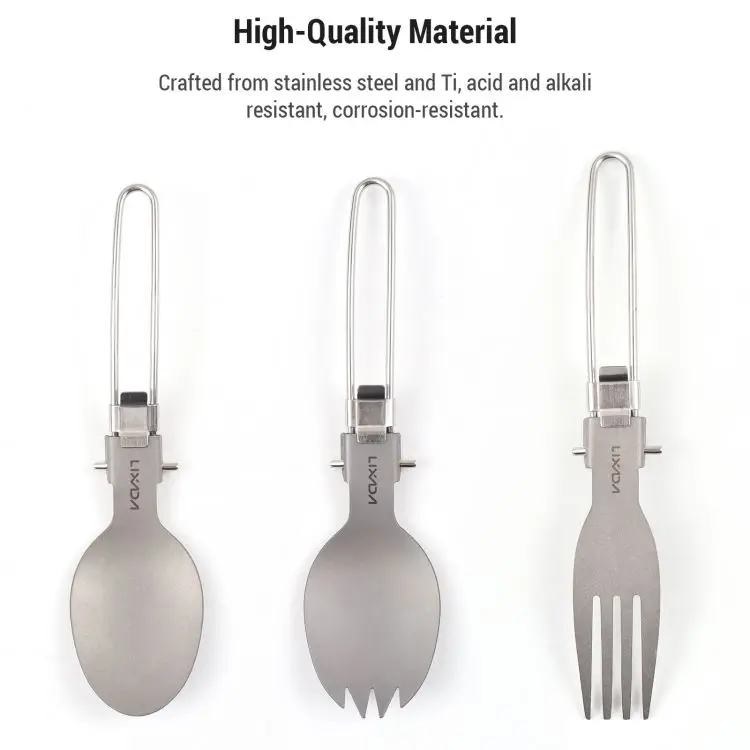 Camping Spoon Fork Combo Ti Salad  Lightweight Compact Camping Utensils Stainless Steel and Ti Acid Alkali Resistant Corrosion-R