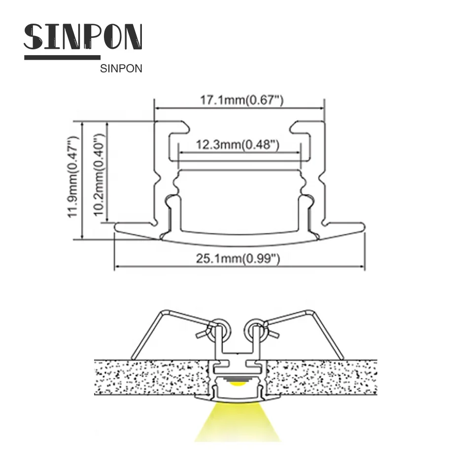 ALU2512 25.1mm * 11.9mm Led Aluminum Profile
