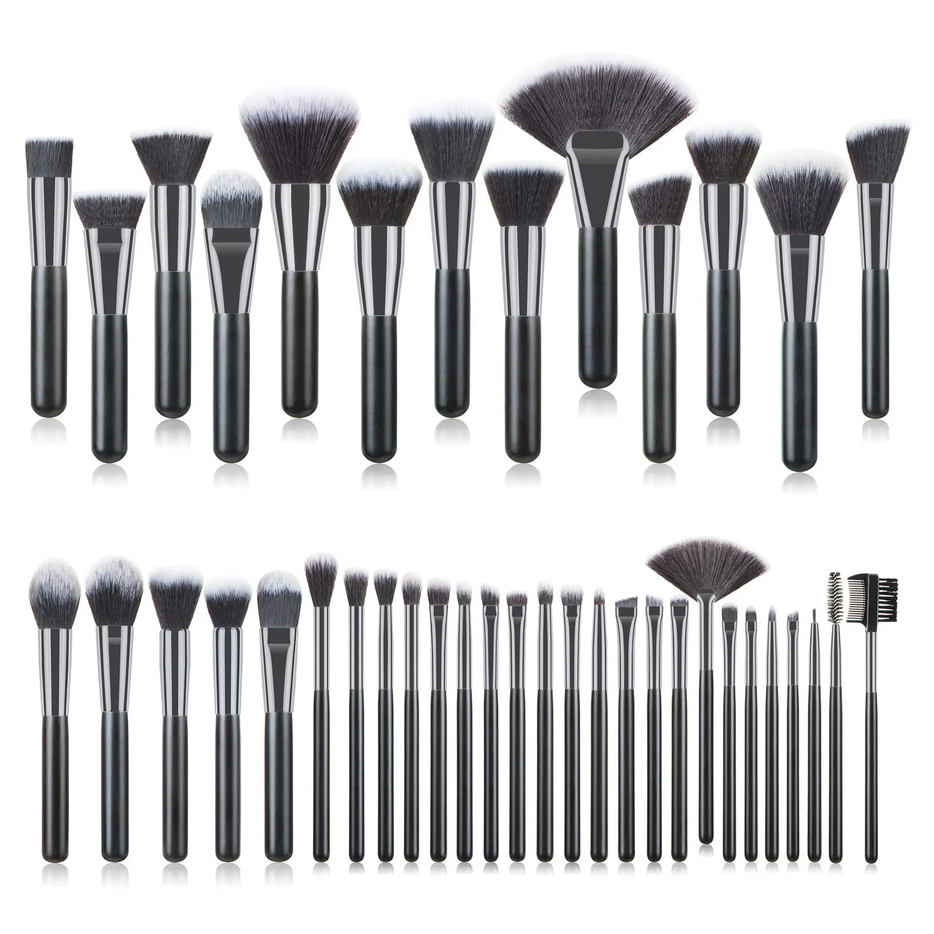 Zhengyi OEM Luxury Soft Nylon Hair Big Powder Foundation Brushes Black 5-40 pcs Makeup Brushes Set Professional