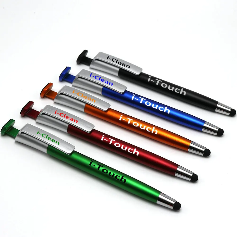 customized I-touch stylus ballpoint pens,Plastic I-clean stylus touch screen ball pen with mobile stand holder and screen eraser