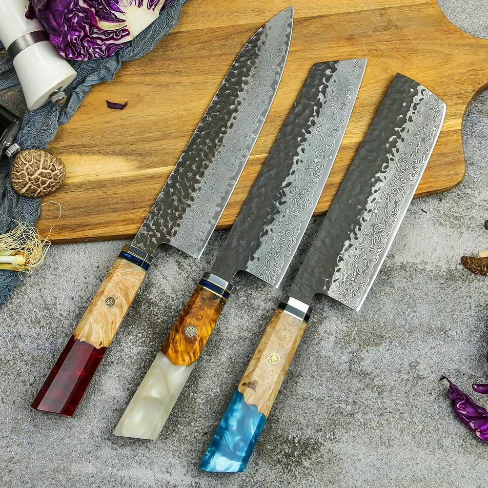 Products Korouchi finished VG10 67 layers Damascus Knife blue resin handle