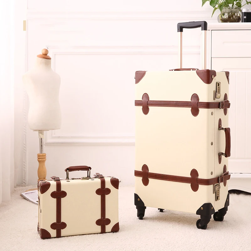 (Embossed Pink, 26in 20in 12in) Unitravel Vintage Luggage Set PU Leather Women Cute Suitcase with Handbag