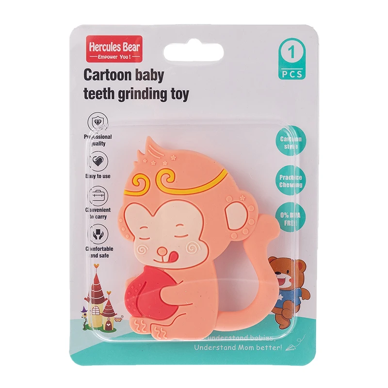Wholesale OEM BPA free Monkey shaped Baby teeth grinding stick toy food grade comfort toy baby silicone dental gel
