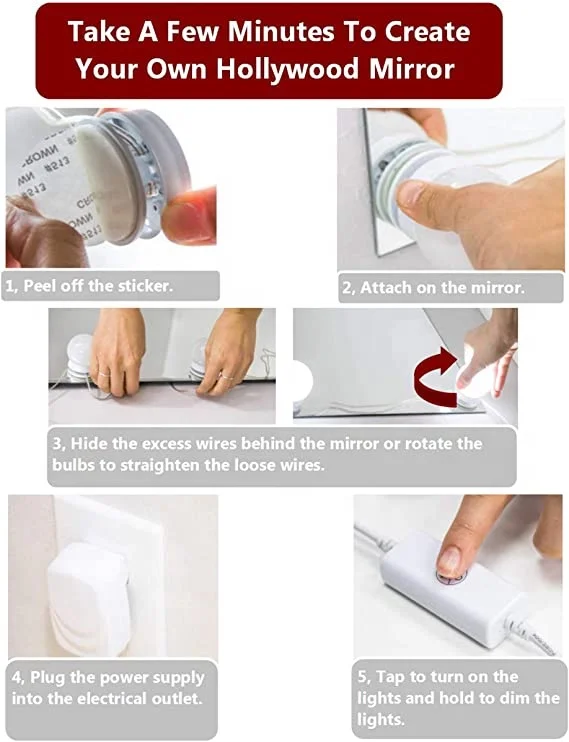  DIY голливудские светящиеся зеркальные лампы для макияжа Набор 10 светодиодных ламп с регулируемой