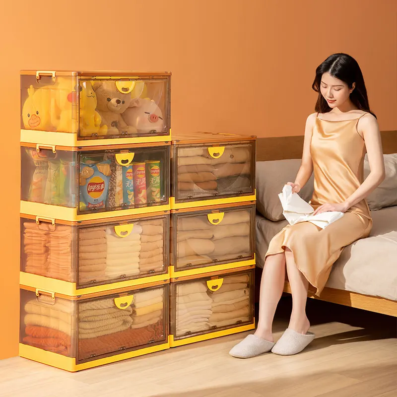 2022 Household Decorative Stackable Organizer Containers Plastic Foldable Storage Box plastic storage boxes with lid