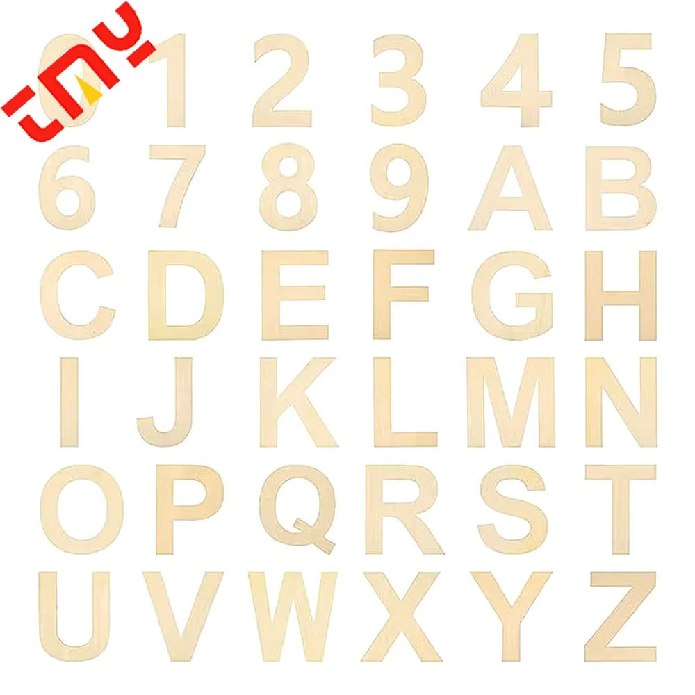 Laser Cut Decorative Number Wood Craft Unfinished 3D Large Wooden Alphabet Letters For Wall Decor