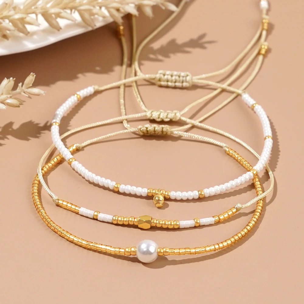 Go2boho White Boho Design Fashion Jewelry Tiny Imitation Pearl String Dainty Seed Miyuki Beaded Bracelets for Women New