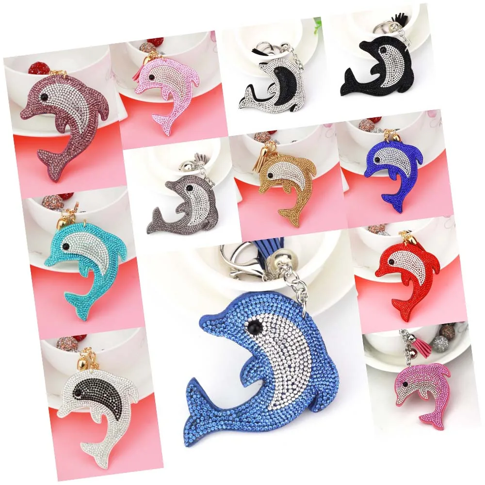 Car Bag Pendant Accessories Full Rhinestone Diamond Keychain Key Ring Holder Animal Wholesale Crystal Dolphin Key Chain