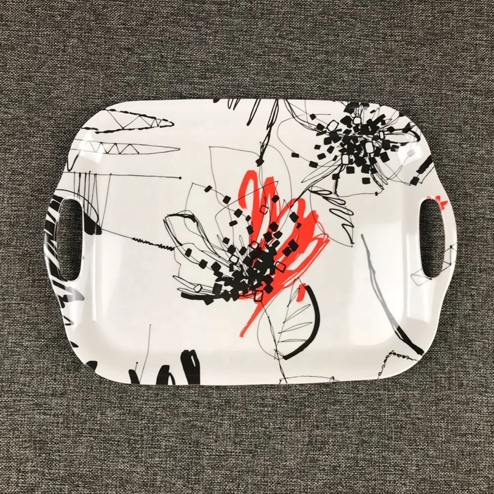 Melamine print hotel room holding display trays