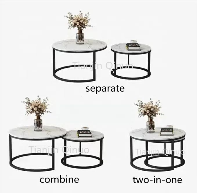 living room MDF top white twin table convertible small round coffee table modern