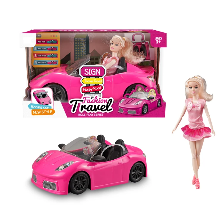 Eco-friendly Fashion Travel Role Play Series Doll and Racing Car with Music for Kids Toys