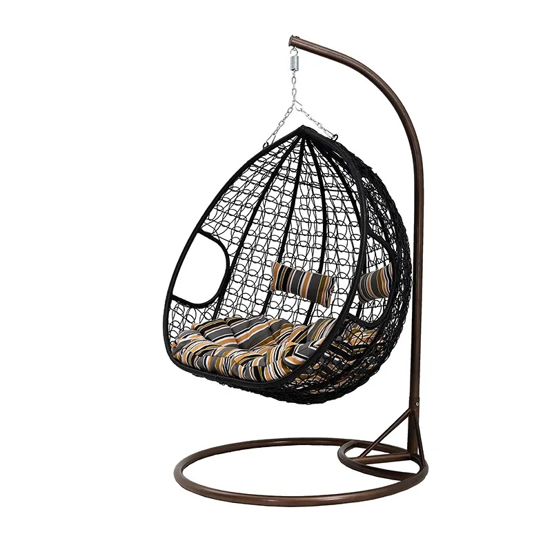 Outdoor Garden Rattan Furniture Patio Double Person Nest Swing with thick cushion, Egg Shape rocking chair for adults