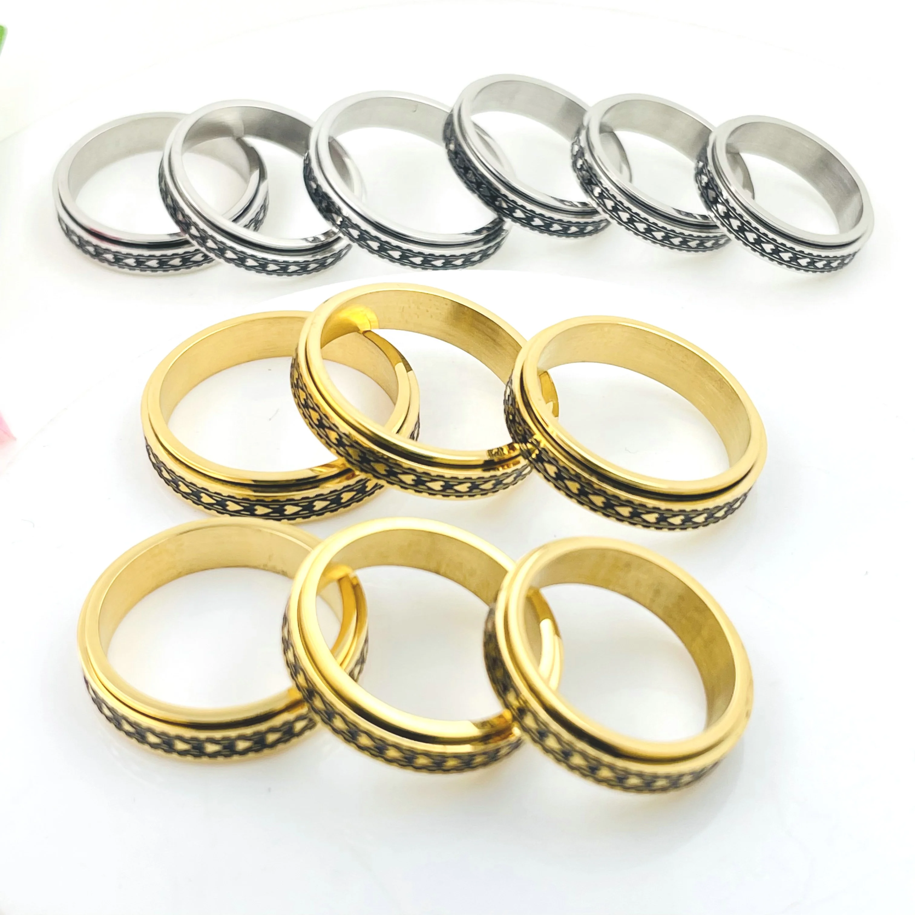 Hawaii Spinner ring Titanium Stainless steel Stress Relieving Anxiety Engagement Wedding Promise Band for Women size 9-14