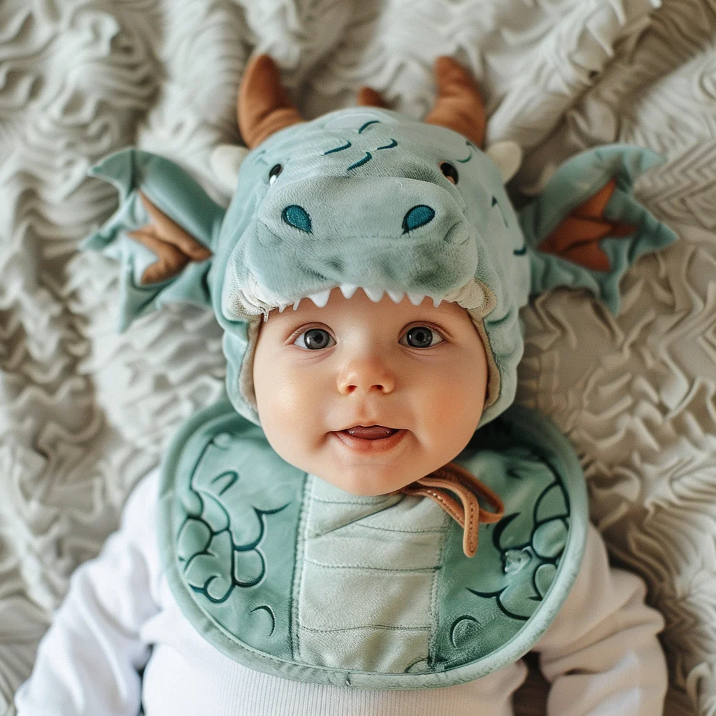 original newborn Kids Toddlers Plush Winter Beanie and Bibs Dragon Horn Hat Cute Warm Animal Cotton Knit Hat Waterproof