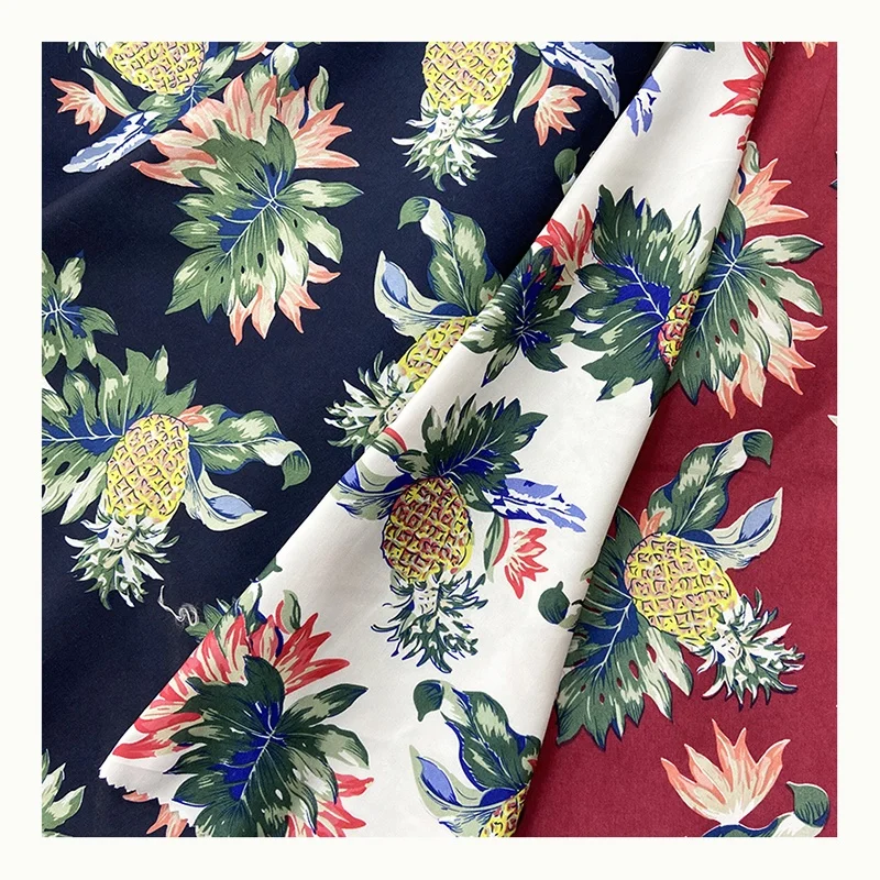 Popular Design Sublimation Printed 100% Polyester Peach Skin Fabric Printing Pineapple  Fruit Microfiber Fabric