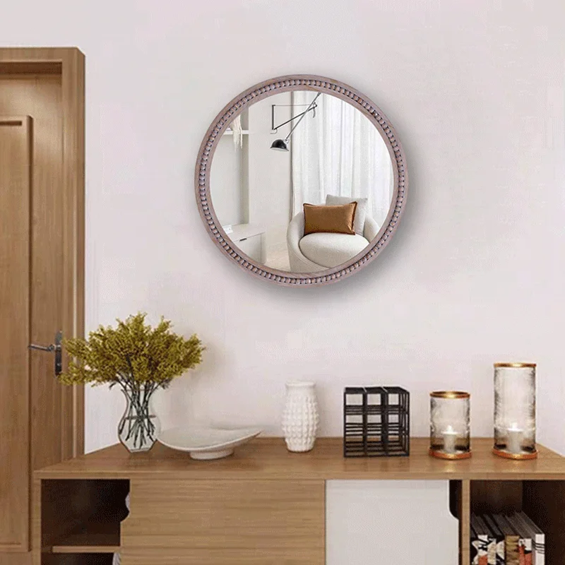 Rustic Round Wooden Frame Wall Mirror Hanging Ornate Round Wall Mirror Wall Decorations For Home
