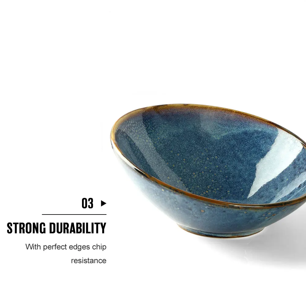 High quality ceramic blue big kitchen soup ramen bowls and porcelain with reactive glazes serving fruit salad bowl