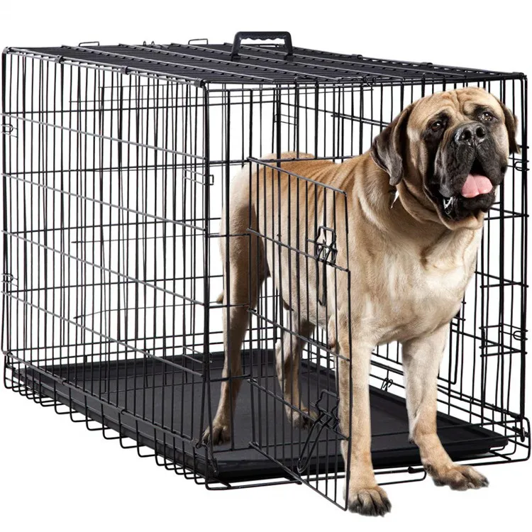 Factory High Quality Wire Stackable Large Double Door Dog Cage With Tray