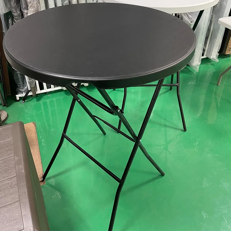 Wholesale HDPE Dia 32inch 80cm Black White Outdoor Party Plastic Bar Height Folding Cocktail Tables For Events