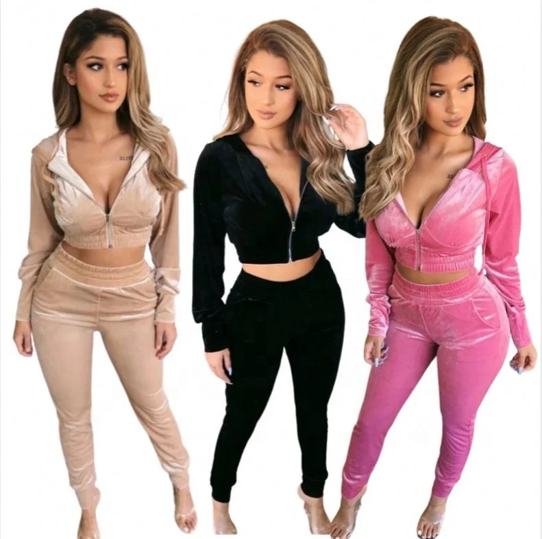 KD0911 2020 Autumn Winter Lady Tracksuit Velvet Hoodies Crop Top Leggings Joggers Suits Set Women 2 Piece Sets Clothing