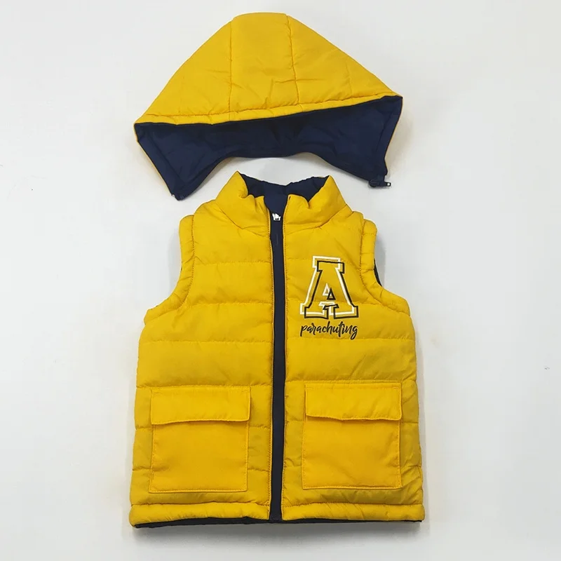 
Custom Sleeveless Down Children Kids Winter Casual Jacket With Detachable Hood 