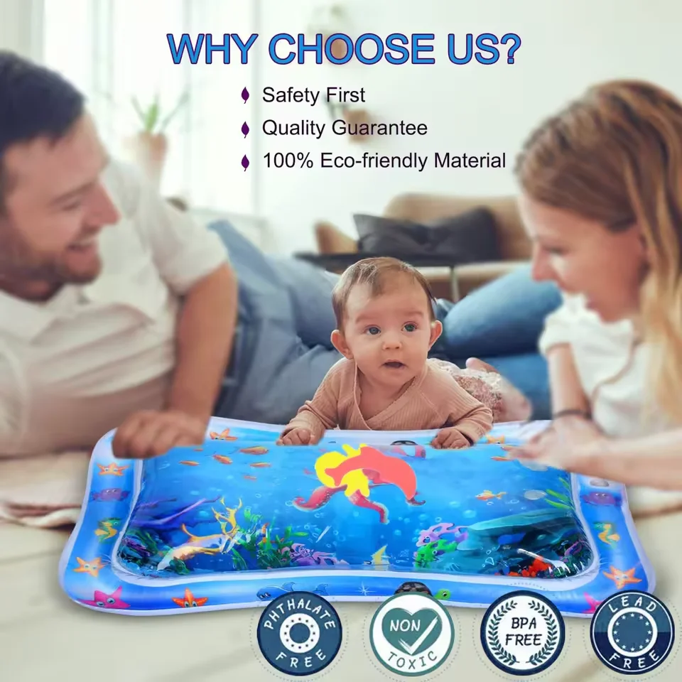 Baby Water Mat 0-3 Years Old Baby Kids Water Play Mat Infants & Toddlers Inflatable Baby Tummy Time  Play Water Mat