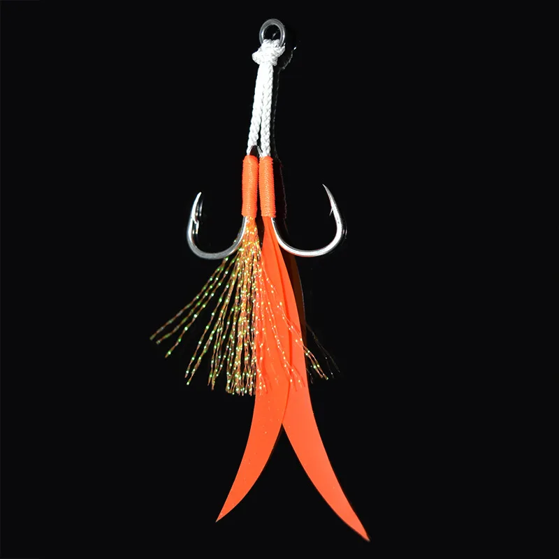 10# 12# 14# 16# 18# 20# Metal Jig  Assist Hook Silicone Skirt Double Fishing Hooks