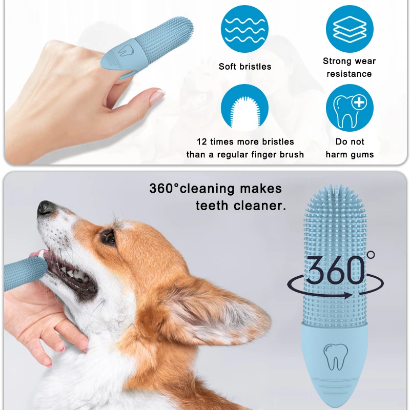 Food Grade Silicone Dog Finger Toothbrush 360 Pet Tooth Brushing Tool Finger Toothbrush for Cat Dog Pet Teeth Cleaning