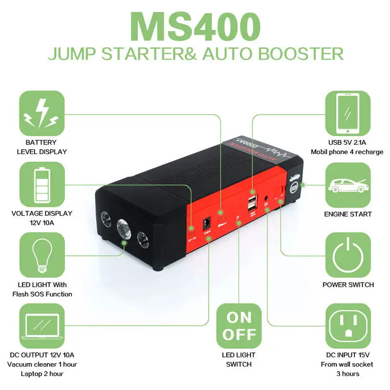 Wholesale 12V 24000mAh 2000A Multi Functional Truck Battery Car Jump Starter Portable for Outdoor with Emergency Start LED Light