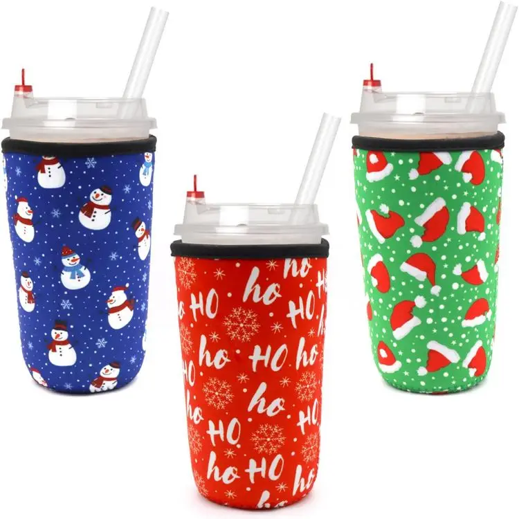 Reusable 30 oz Christmas Style Cooler Insulated Neoprene Cup Sleeve Holder for Coffee and Can Use
