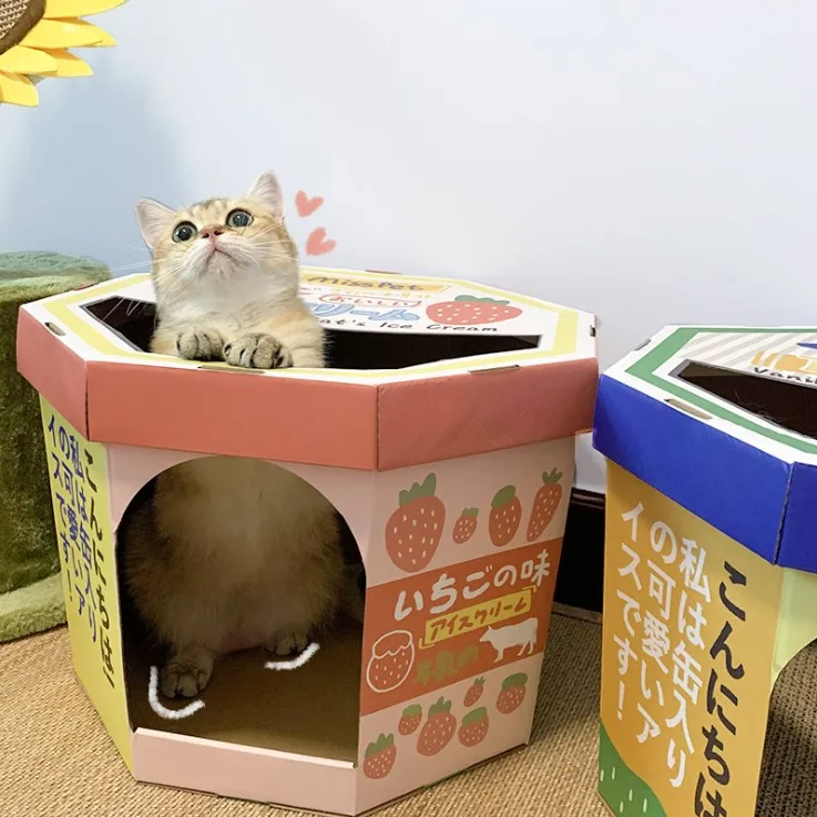 Ice-cream Box Design Cat Scratcher Cardboard Cat House Unique Cat Scratcher