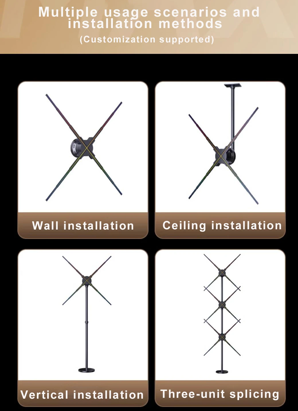 Fast delivery advertising 4 blade HD LED fan 3d hologram projector hologram fan 3D holographic display remote app control