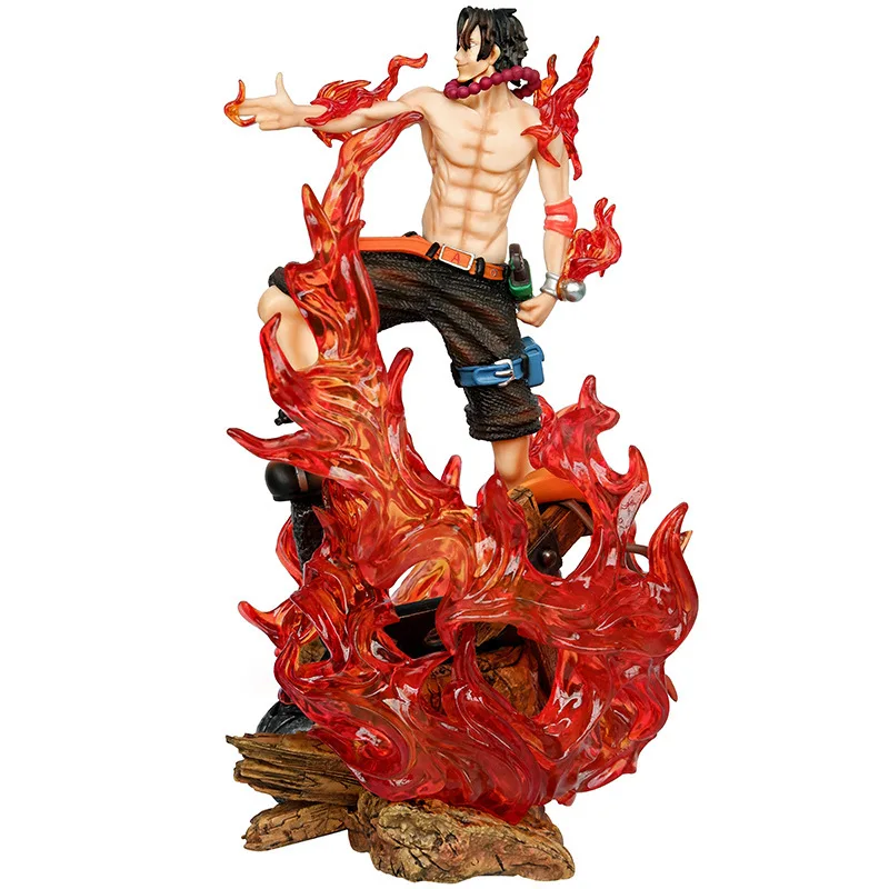 Whitebeard Pirates Gol D Ace 30cm Can shine GK model Anime PVC Toy One Pieces Fire gun Ace Figure